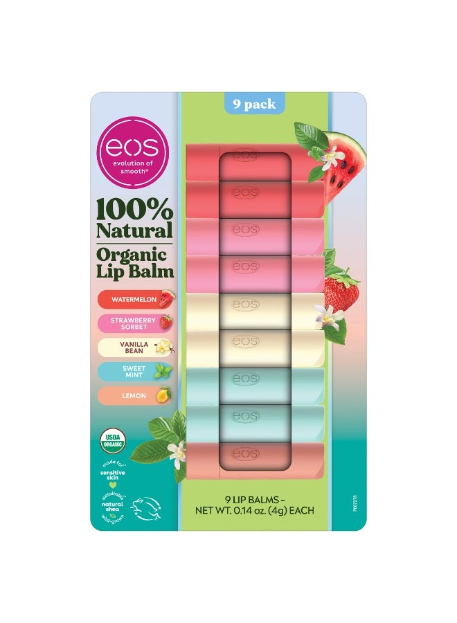 Natural USDA Organic Lip Balm, 9 Sticks, Multi